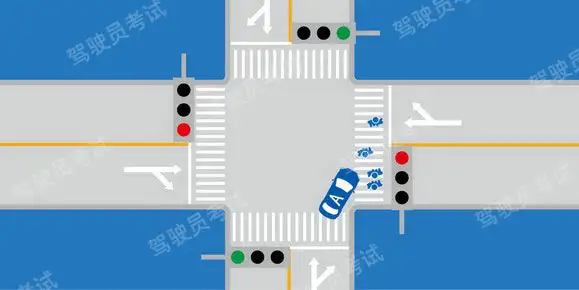 如圖所示，駕駛機動車通過交叉路口時右轉(zhuǎn)遇到人行橫道有行人通過時，以下做法正確的是什么？A、保持較低車速通過B、停車讓行，等行人通過后再通過C、連續(xù)鳴喇叭沖開人群D、確保安全的前提下繞行通過答案是B