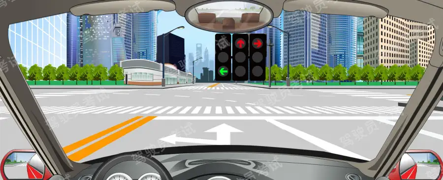 這個(gè)路口允許車輛怎樣行駛？A、向左轉(zhuǎn)彎B、直行C、直行或向右轉(zhuǎn)彎D、向右轉(zhuǎn)彎答案是A