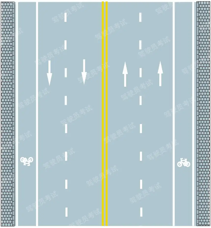 路中心雙黃實線是何含義？A、可跨越對向車道分界線B、禁止跨越對向車行道分界線C、雙側可跨越同向車道分界線D、單向行駛車道分界線答案是B