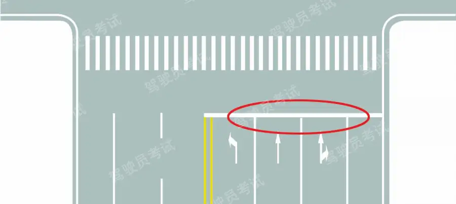 圖中圈內(nèi)白色橫實(shí)線是何含義？A、停止線B、讓行線C、減速線D、待轉(zhuǎn)線答案是A