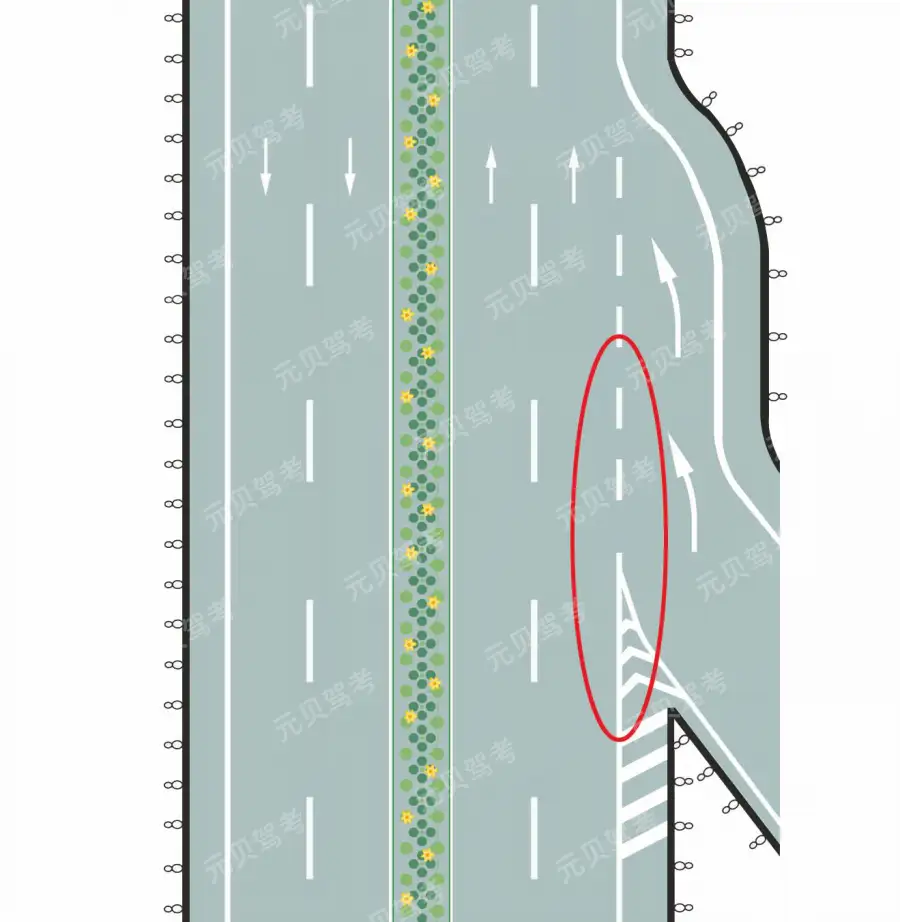 路面上白色虚线和三角地带标线组成的是什么标线？A、道路入口标线B、可跨越式分道线C、道路入口减速线D、道路出口标线答案是A