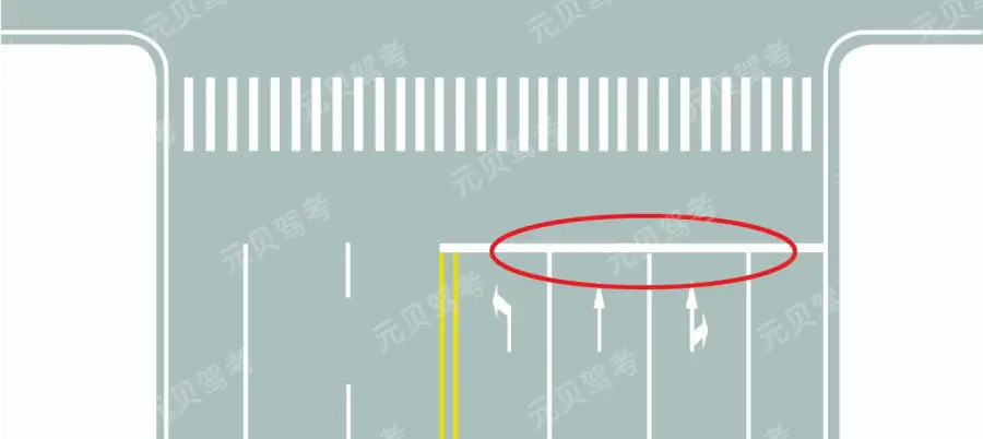 图中圈内白色横实线是何含义？A、停止线B、让行线C、减速线D、待转线答案是A